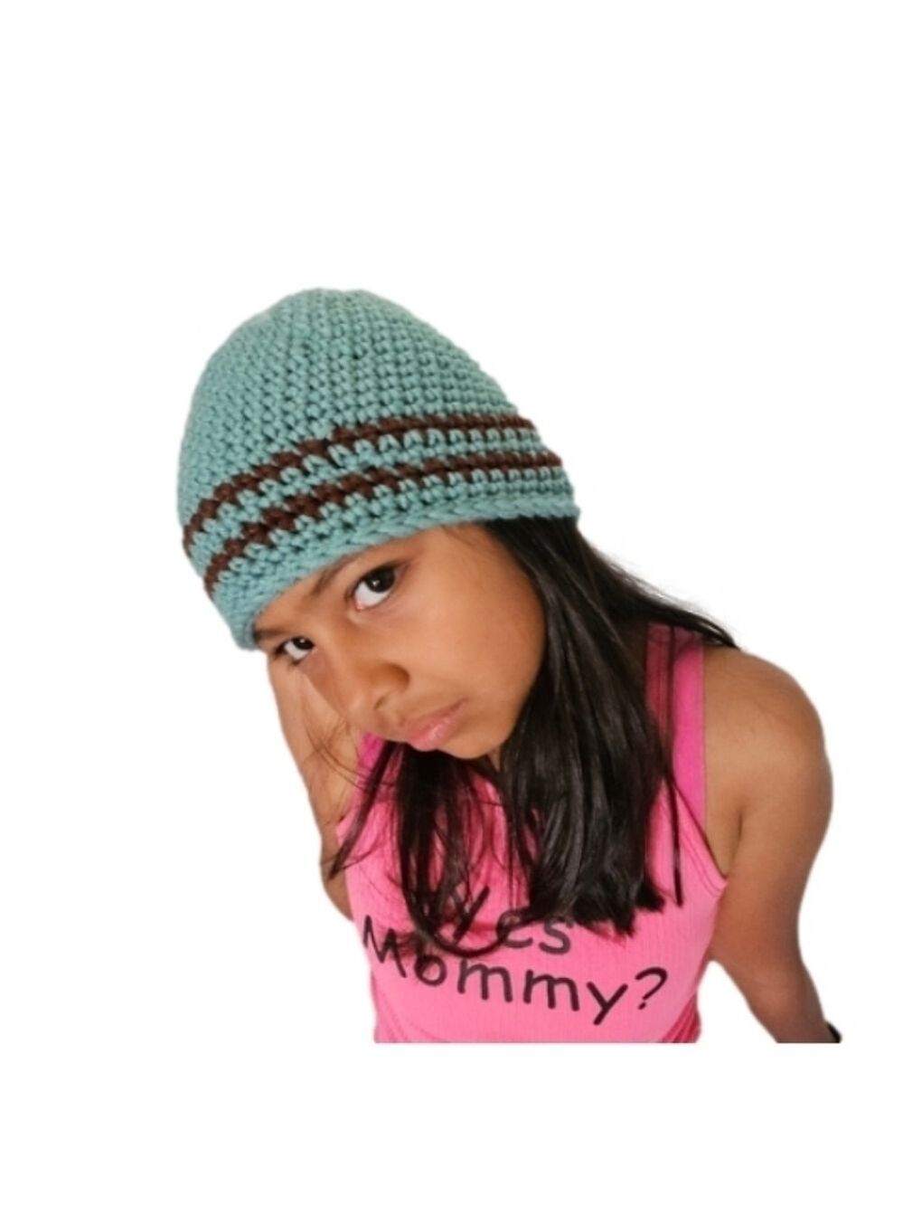Hand Crafted Blue Brown Crochet Beanie Winter Hat